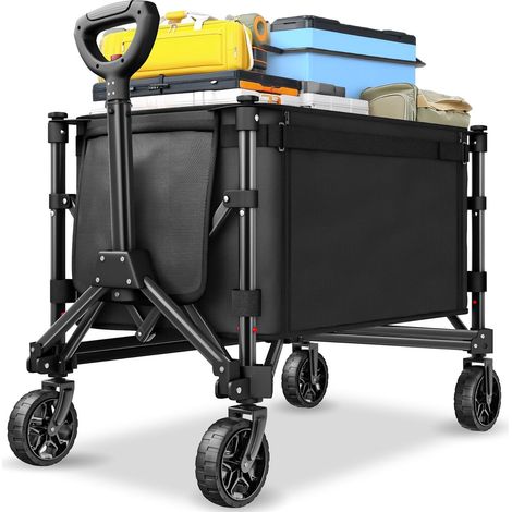 Chariot pliable avec roues profilées et poignée télescopique noir