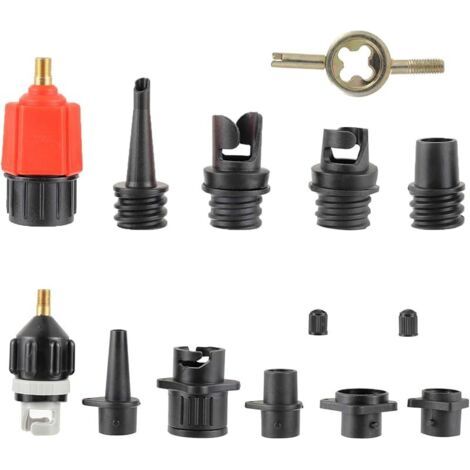 Pair Adaptateur de Pompe Sup Gonflable, Adaptateur de Valve Sup avec 9 Buses, Adaptateur de Pompe air pour Planches pagaie, canoës, Bateaux gonflables, Kayaks, Lits gonflables, etc. (1/5)