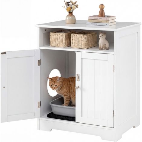 Cache-litière pour chat en bois, meuble de toilette caché pour animaux - blanc (1/5)