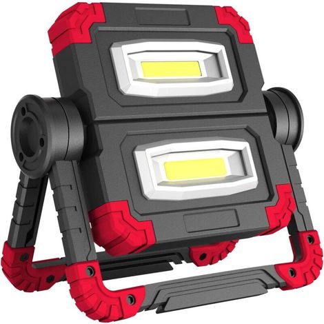 Projecteur LED USB Rechargeable Portable Projecteur Chantier Lampe Led avec 3 Modes COB LED Lampe de Travail pour Camping Chantier Garage Atelier (Rouge)