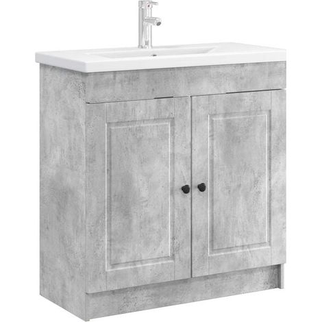 Meuble de Rangement sous Évier de Salle de Bain, Armoire avec Porte en Gris Béton Moderne (1/5)