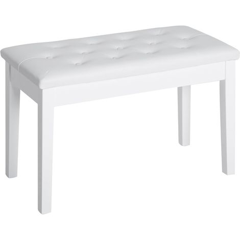 Chaise de Piano Banc de Campagne avec Rangement en Bois d'Hévéa et Simili Cuir Blanc 76x36x50 cm pour Musicien (1/5)