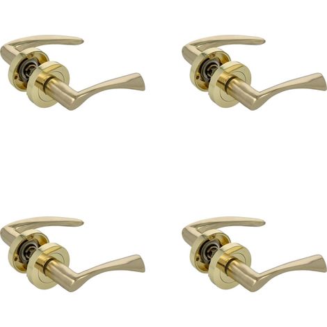 Lot de 4 poignées dorées avec rosace ronde Poignée en zamak Pour portes de passage intérieur Rosace Ø52 mm Vis incluses (1/5)