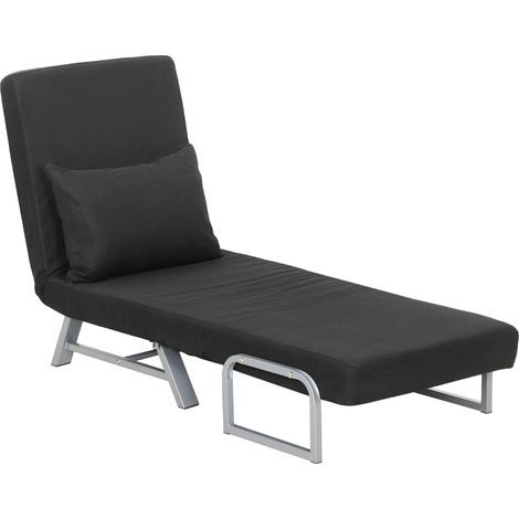 Fauteuil chauffeuse canapé-lit Convertible inclinable 1 Place Coussin lombaires accoudoirs piètement métal Lin Noir (1/5)