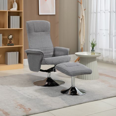 Sillón reclinable con reposapiés, giratorio, respaldo reclinable, hasta 150 kg, 69 x 71 x 104 cm, gris