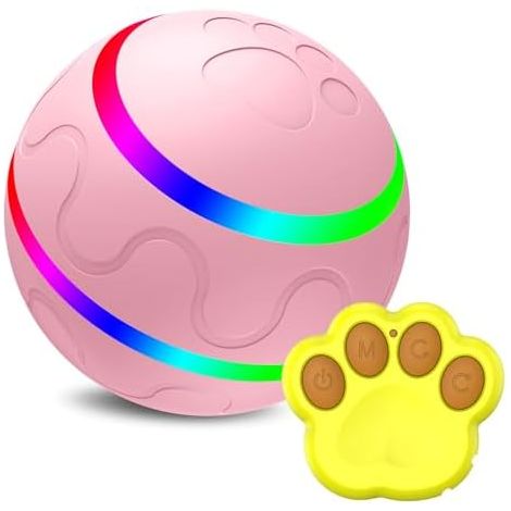 Palla interattiva impermeabile per cani, giocattolo automatico per cani, palla vibrante per animali domestici con telecomando, ricaricabile tramite USB (rosa, con telecomando).