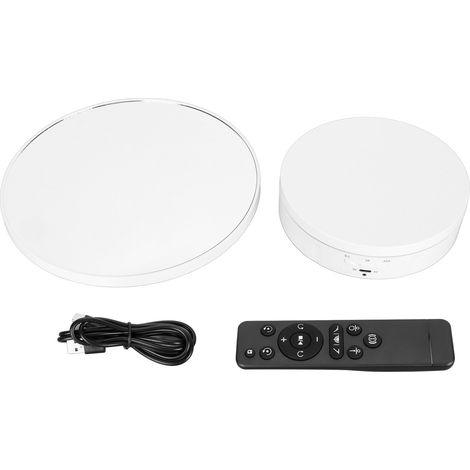 Support de présentation rotatif 2 en 1, plateau tournant électrique 360° automatique avec télécommande pour bijoux et produits photographiques, blanc. (1/5)