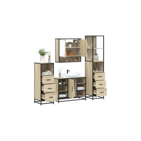 Ensemble de meubles de salle de bain 4 pcs chêne sonoma (1/5)