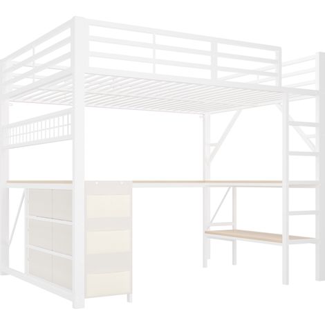 Gaming-Hochbett aus Metall 140 x 200 cm mit Schreibtisch, Stauraum und LED, Weiß HOMVRA (1/5)