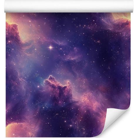 Papel pintado de galaxia en acuarela violeta e índigo, fondo rosa 50x1000 cm (1/5)