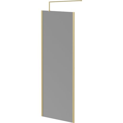 Colore 8mm Smoked Glass Brushed Brass 1950mm x 800mm Walk In Shower Screen including Wall Channel with End Profile and Support Bar (1/5)