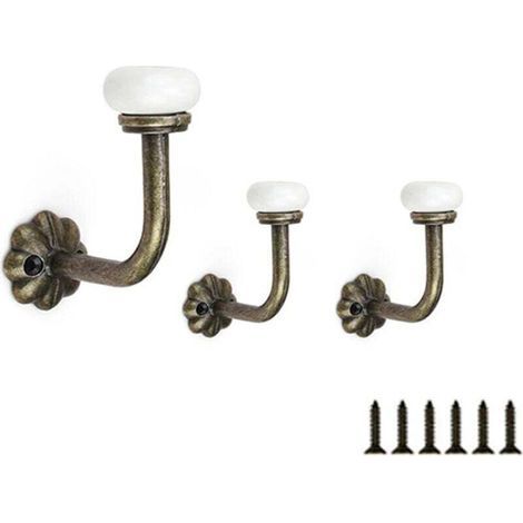 Vintage 3-Piece Coat Hook Set, Wall-Mounted Coat Rack with Screws, Ceramic Head Coat Hook, Zinc Alloy Wall Hook, Bathroom Hook for Hanging Clothes, Hats, and Keys (1/4)