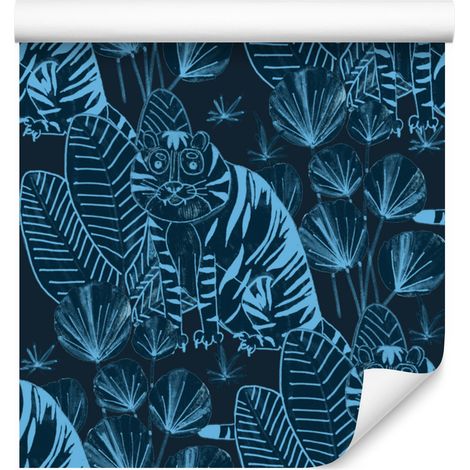 Papel pintado de tigres y plantas para salón y dormitorio, 50x1000 cm. (1/5)