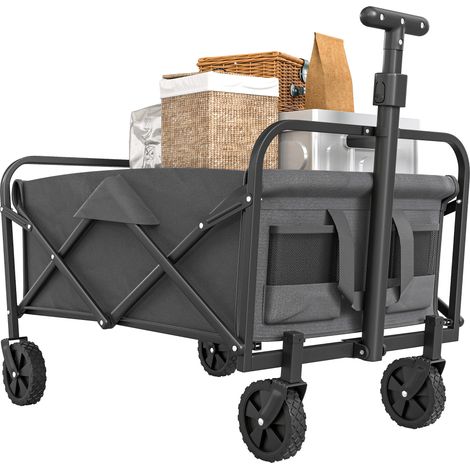 Outsunny 62L Festival Trolley on Wheels, Garden Folding Trolley Cart, 120kg Heavy Duty Collapsible Folding Wagon with Adjustable Handle and Carrying Bag for Beach, Camping, Festival, Grey