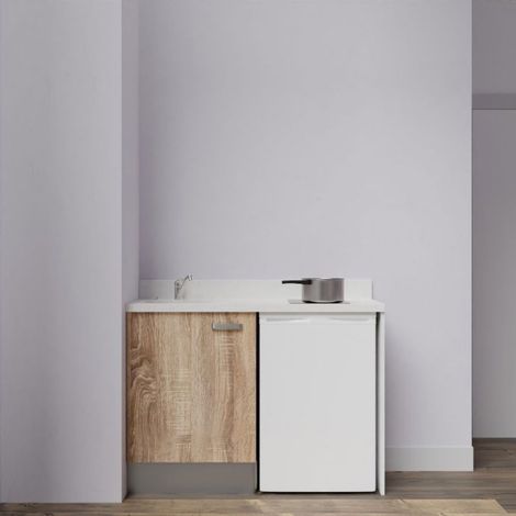 Kitchenette K08L - 120 cm avec plan monobloc et emplacement frigo top-Bois-Snova-évier à gauche (1/5)