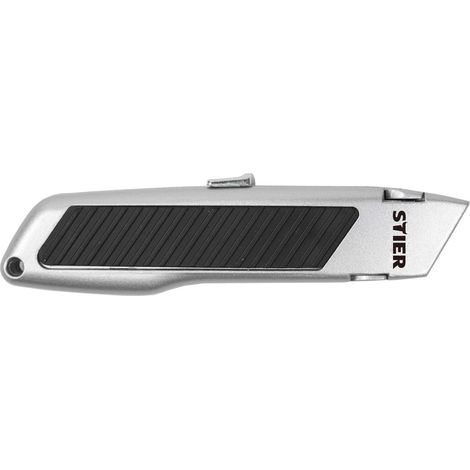 STIER Sicherheits Cuttermesser, automatischer Klingeneinzug, robustes Metallgehäuse, ideal als Teppich- und Kartonmesser, perfekt für das Schneiden von Karton, Teppich und PVC, hohe Sicherheit (1/5)