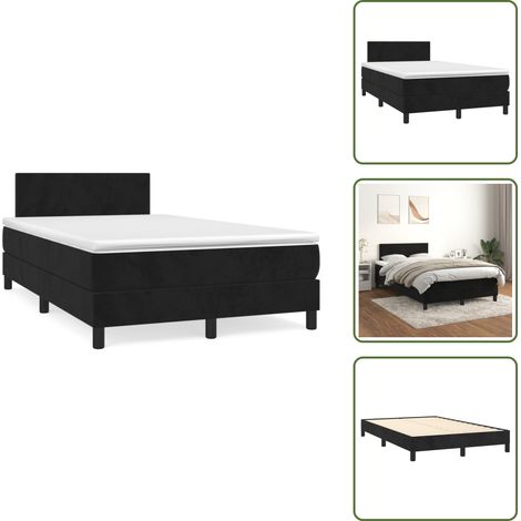 Sommier à lattes de lit avec matelas noir 120x190 cm velours - Lit Tapissier - Lit Velours - Lit Double - Literie - Chambre À Coucher (1/5)