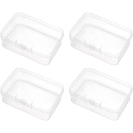 QORVA-Lot de 4 de boîtes de rangement carrées en plastique transparent avec couvercles,Petite Boite Rangement Plastique, pour les perles, les bouchons d'oreille et d'autres petits objets (7.5 X 5cm)