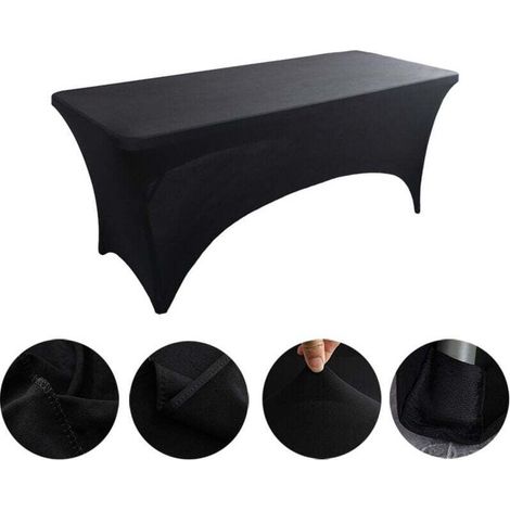 Nappe de Table Extensible [6 Pieds, 183 cm] Couverture de Table en Polyester et Spandex - Lavable en Machine et Infroissable (Lot de 1, Noir) (1/4)