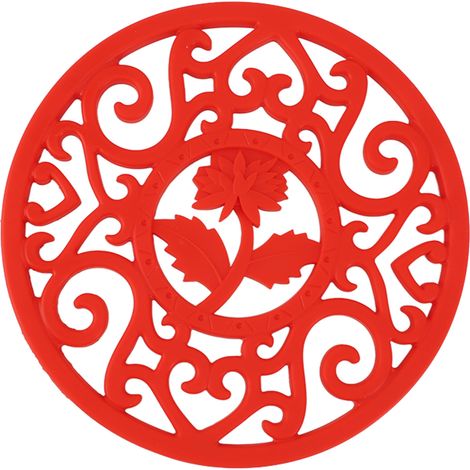 Sous-plat en silicone antidérapant pour plats chauds, support de casserole et théière, résistant à la chaleur, design moderne pour cuisine, couleur rouge (1/5)