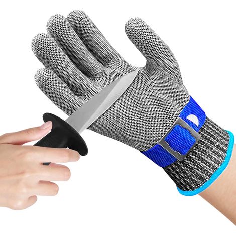 Gants anti coupures de cuisine, gants de travail alimentaires de niveau 9 avec couteau pour huîtres et coupe de viande, éplucher les huîtres, cuisine, jardin, coupe du bois (M) (1/5)