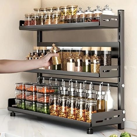 Gewürzregal-Organizer, 3-stufiges Design, langlebiger Edelstahl, Grau 3-stufig