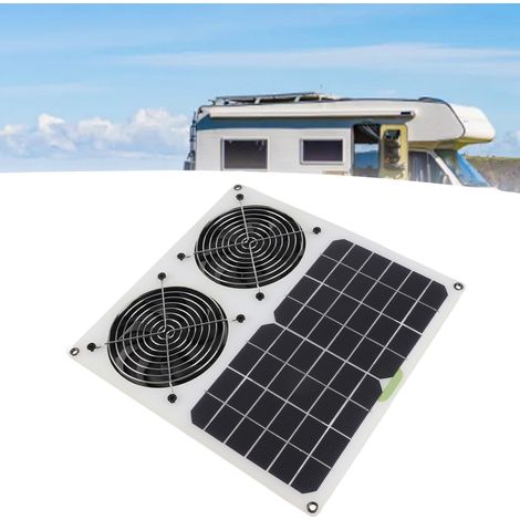 Ventilador solar doble de 12 pulgadas, ABS y silicio monocristalino, 100 W, resistente al agua para gallineros e invernaderos. (1/5)