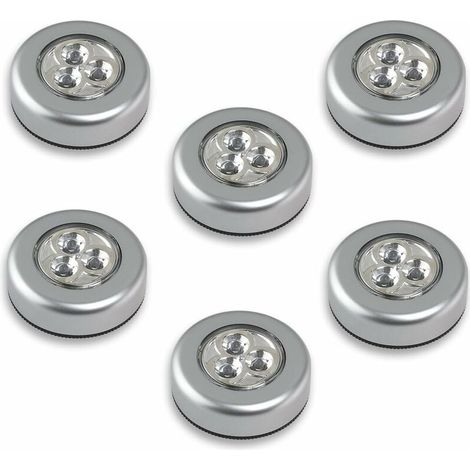 6 bombillas LED de techo con control táctil, funciona con pilas, pulsador (luz blanca) [Clase energética A+++]