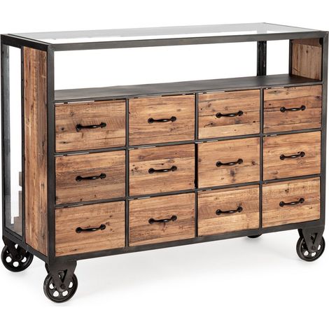 Cassettiera "Mindil" struttura in acciaio con cassetti in legno di abete e MDF per interni (1/4)