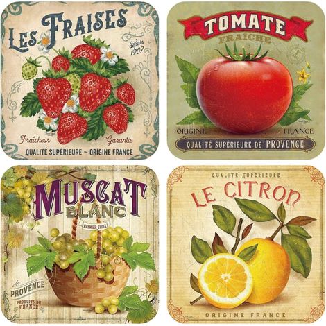 Lot de 4 - Set de Table Vintage Plastique 30x30cm - Rétro Légume Fruit Sets de Table Lavable en PVC Cuir - Antidérapant - pour Salle à Manger Cuisine Restaurant (Set DA 2)'Set Da 2'Set Da 2'- (1/5)