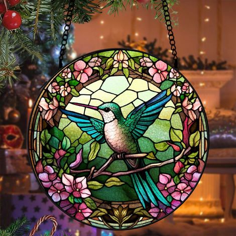 Vitrail colibri attrape-soleil 16 cm décoration fenêtre suspension lumineuse cadeau grand-mère (1/5)