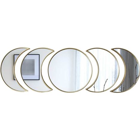 5 miroirs décoratifs phases de lune avec contour doré en polypropylène