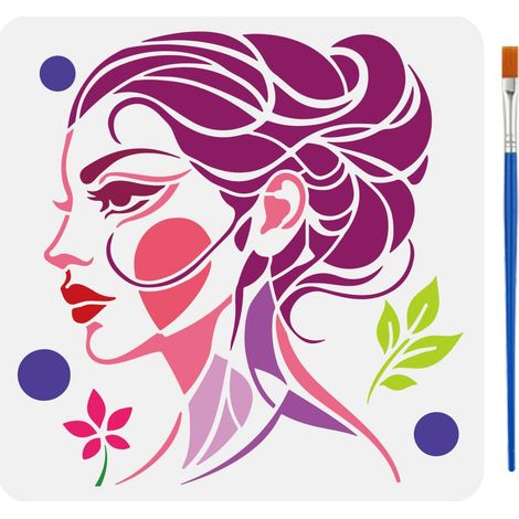 Pochoirs de Peinture de Femmes avec un Pinceau 30x30cm Pochoir de Visage de Femme Style Abstrait Gabarits de Dessin Portrait Féminin Réutilisables pour Bois Mur Sol Tissu Décor Artisanat (1/5)