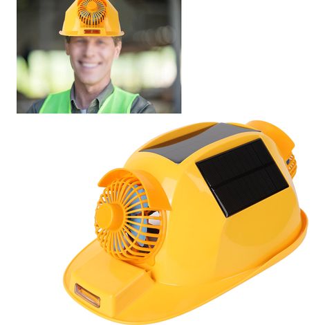 Casque de chantier pour homme à double ventilateur alimenté à l'énergie solaire, casque de sécurité multifonctionnel et rafraîchissant pour les chantiers. (1/5)