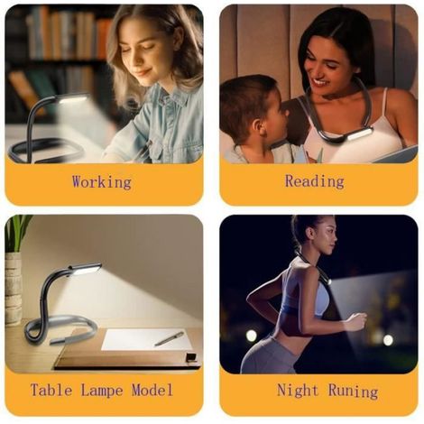 Lampe de Lecture de Cou Rechargeable, Lampe pour lecture au Lit,3Couleurs et Niveaux de Luminosité Infinis Mode de Gradat (1/4)