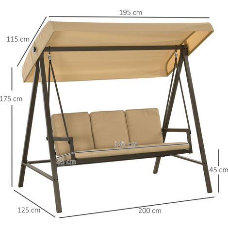 Balancelle Hollywood 3 places avec auvent réglable, coussins de dossier, capacité de charge jusqu'à 360 kg, beige, pour jardin et terrasse (1/5)