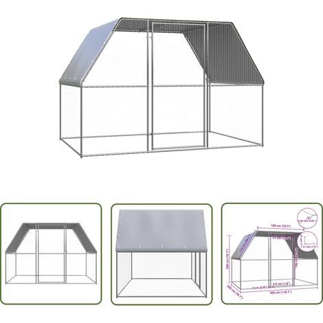The Living Store Poulailler argenté et gris 3x2x2 m acier galvanisé - Poulailler - Abri Animal - Coop Poule - Maison Oiseau - Enceinte Poulet (1/4)