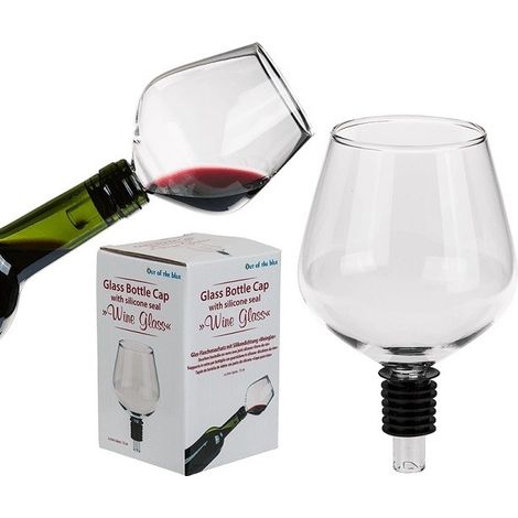 Un vaso enroscado en una botella de vino, divertido como regalo, tinto o blanco. (1/4)
