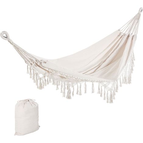 Hamac de Voyage Portable Style bohème Chic Toile de hamac dim. totales 2,88L x 1,5l m Coton Polyester Beige