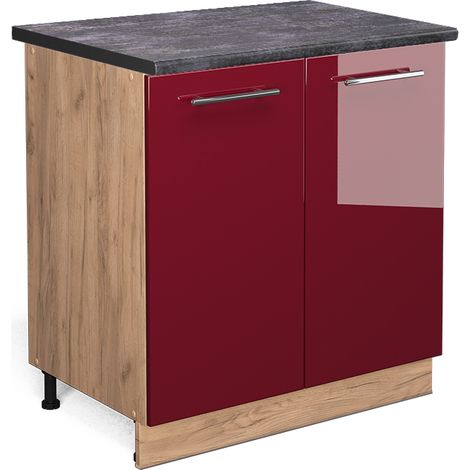 Spülenunterschrank Fame-Line, Bordeaux Hochglanz, 80 cm mit Regal, AP Anthrazit, Vicco