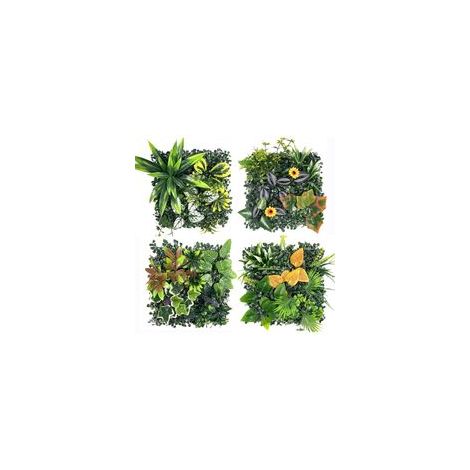 4 Panneaux Murs de Plantes Artificielles, 25X25cm, Décoration Murale en Gazon Synthétique, Panneau Végétal Synthétique, Mur Végétal Artificiel, pour Décoration Intérieure Extérieure