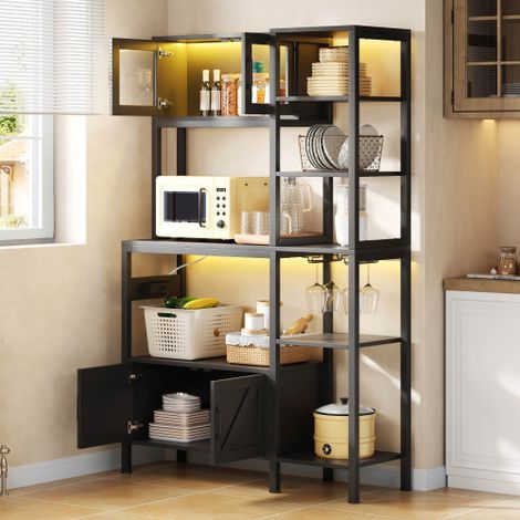Mensola/mobile da cucina - 115 x 40 x 180 cm - con presa + LED + 4 ante - ripiano bar - MDF - nero