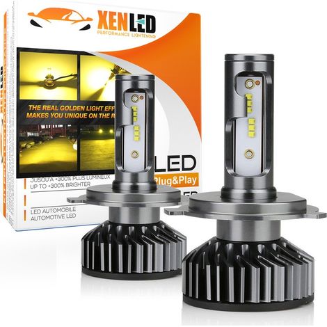 Kit AMPOULES H4 bi-LED Vintage FF2 - 4500/5000Lms - Jaune - Ventillée - Véhicule Ancien - Taille Mini - La paire (1/5)