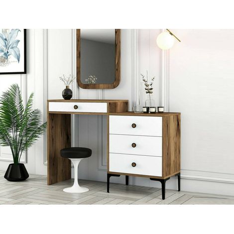 Dmora - Consola Nova, Mesa multiusos, Gabinete de soporte, Escritorio de pasillo, 124x40h85 cm, Nogal y Blanco, con embalaje reforzado (1/5)