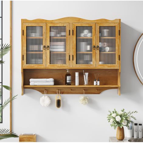 Wandschrank mit 4 Türen 100x20x80 cm Holz Glas OKMYHOME (1/5)