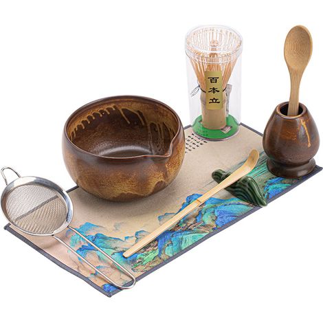 Coffret Matcha 8 pièces, four ancien, tasse artisanale, fouet, cuillère et ustensiles pour la cérémonie du thé (1/4)