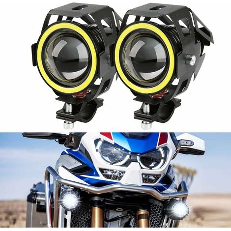 Phare Moto U7 LED Phare Avant Moto Antibrouillard Spotlight DRL Universal Imperméable Feux Additionnels Moto avec Blanc Cercle d'oeil d'ange, 2PCS (1/5)