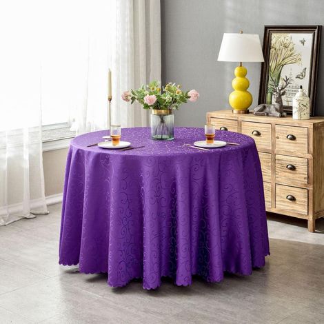 Nappe ronde en jacquard violet foncé 240 cm de diamètre pour occasions festives