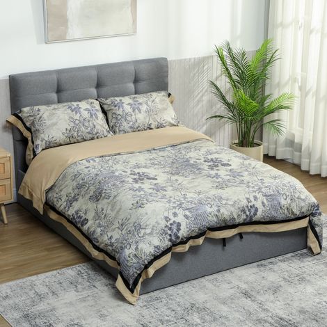Lit coffre 140x190, cadre de lit double rembourré avec sommier à lattes en bois et rangement cach, sans matelas, gris (1/5)