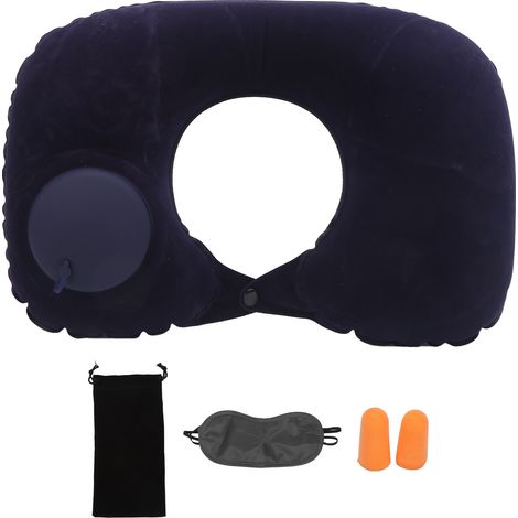 Appui-tête gonflable en forme de U, coussin cervical souple pour protection du cou, idéal pour voiture, bureau et avion (Bleu marine) (1/5)